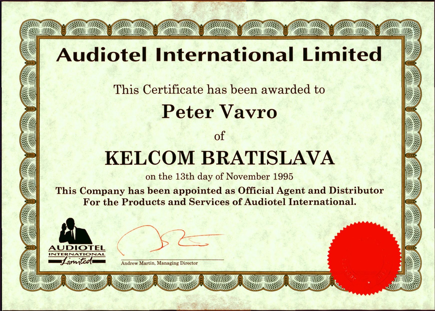 Certifikát Audiotel